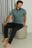 Gömlek Yaka Desenli Kısa Kol Erkek Pijama Takım Yeşil thumbnail 2