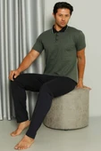 Gömlek Yaka Desenli Kısa Kol Erkek Pijama Takım Haki thumbnail 1