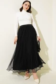 Bel Lastikli Pileli Fırfırlı Tül Etek Siyah thumbnail 2