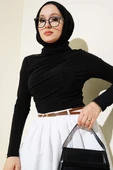 Yanları Büzgülü Sandy Bluz Siyah - 2