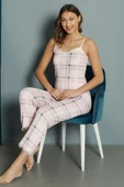 İp Askılı Ekose Desenli Pijama Takımı Pembe thumbnail 1