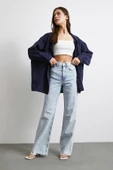Yüksek Bel Likralı Kesik Paça Jean Buz Mavisi - 2