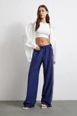 Beli Lastikli Çift Şeritli Pantolon Saks - 2