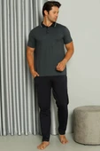 Gömlek Yaka Desenli Kısa Kol Erkek Pijama Takım Füme - 2
