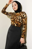 Leopar Desenli Basic Body Camel - 1