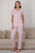 Kahve Bardağı Desen Düğmeli Pijama Takımı Pembe - 2