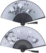 Beluga Yelpaze Bambu Serinletici Vintage Siyah Şık Püsküllü Japon Yelpaze 0334-0433 2 Adet - 1