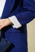 Çizgi Manşetli Keten Blazer Ceket Lacivert - 4
