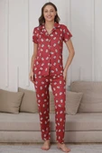 Kahve Bardağı Desen Düğmeli Pijama Takımı Magenta - 2