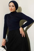 Büzgülü Balıkçı Yaka Sandy Bluz Lacivert - 1