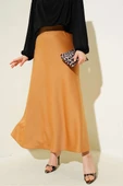 Bel Lastikli Saten Kloş Etek Camel thumbnail 1