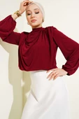 Omuz Vatkalı Degaje Yaka Sandy Bluz Bordo thumbnail 1