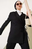 Yandan Bağlamalı Kruvaze Yaka Ceket Siyah thumbnail 1