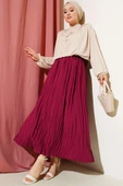 Sık Pileli Bel Lastikli Kırışık Etek Bordo thumbnail 2
