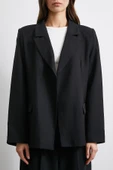 Çizgi Astarlı Dökümlü Blazer Ceket Siyah - 6