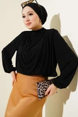 Omuz Vatkalı Degaje Yaka Sandy Bluz Siyah thumbnail 1