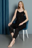 Kiraz Desenli Dantelli Sabahlıklı 3lü Pijama Takımı Siyah thumbnail 2