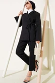 Yandan Bağlamalı Kruvaze Yaka Ceket Siyah thumbnail 2
