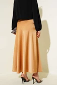 Bel Lastikli Saten Kloş Etek Camel thumbnail 3