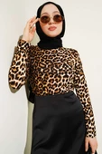 Leopar Desenli Basic Body Taba - 1