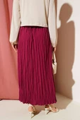 Sık Pileli Bel Lastikli Kırışık Etek Bordo thumbnail 3