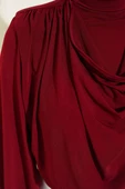 Omuz Vatkalı Degaje Yaka Sandy Bluz Bordo thumbnail 4