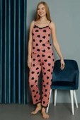 İp Askılı Dantelli Kalp Desenli Pijama Takımı Gül Kurusu - 2