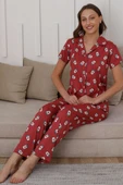 Kahve Bardağı Desen Düğmeli Pijama Takımı Magenta - 1