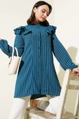 Omuzları Fırfırlı Çizgili Tunik Zümrüt thumbnail 1