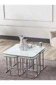 SEDAŞ LIVING UNITS PELİKAN 4+1 BEYAZ TEMPERLİ CAM GÜMÜŞ METAL AYAK TAKIM SEHPA sedaş_lıvıng_unıts_sehpa - 2