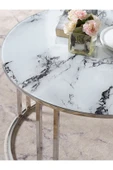 SEDAŞ LIVING UNITS Salon Orta Temperli BEYAZ MERMER (Kırılmaz) Cam (GÜMÜŞ) Metal Ayak Orta Sehpa - 2
