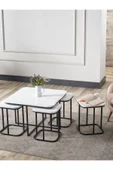 SEDAŞ LIVING UNITS 4+1 Beyaz Ahşap Siyah Metal Ayak Takım Sehpa Lvıng Unıts Sehpa - 1