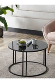 SEDAŞ LIVING UNITS 4 Lü Siyah Temperli Kırılmaz Cam Siyah Metal Ayaklı Cam C Model Sehpa Takımı (ZİGON VE ORTA) - 3