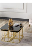 SEDAŞ LIVING UNITS PELİKAN 4+1 SİYAH AYNALI TEMPERLİ CAM GOLD METAL AYAK TAKIM SEHPA sedaş_lıvıng_unıts_sehpa - 2