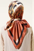Şeritli Çiçek Desen Rayon Eşarp Oranj - 3