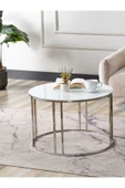 SEDAŞ LIVING UNITS Salon Orta Temperli BEYAZ (Kırılmaz) Cam (GÜMÜŞ) Metal Ayak Orta Sehpa - 1