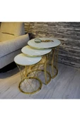 SEDAŞ LIVING UNITS Hasır Telli Beyaz Temperli Cam Gold Metal Ayak Zigon Sehpa - 1