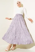 Deri Görünümlü Kırışık Etek Lila thumbnail 2