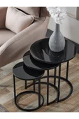 SEDAŞ LIVING UNITS 4 Lü Siyah Temperli Kırılmaz Cam Siyah Metal Ayaklı Cam C Model Sehpa Takımı (ZİGON VE ORTA) - 4