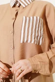 Çizgi Detaylı Cepli Gömlek İkili Takım Latte thumbnail 4