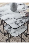 SEDAŞ LIVING UNITS PELİKAN 4+1 BEYAZ MERMER TEMPERLİ CAM SİYAH METAL AYAK TAKIM SEHPA sedaş_lıvıng_unıts_sehpa - 3