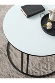 SEDAŞ LIVING UNITS Salon Orta Sehpa Beyaz Temperli Cam (SİYAH) Metal Ayak Orta Sehpa - 2