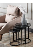 SEDAŞ LIVING UNITS 4 Lü Siyah Temperli Kırılmaz Cam Siyah Metal Ayaklı Cam C Model Sehpa Takımı (ZİGON VE ORTA) - 2