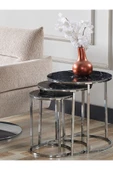 SEDAŞ LIVING UNITS 4 Lü Siyah Mermer Temperli Kırılmaz Cam Gümüş Metal Ayaklı Cam C Model Sehpa Takımı (ZİGON VE ORTA) - 2