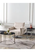 SEDAŞ LIVING UNITS 4 Lü Siyah Mermer Temperli Kırılmaz Cam Gümüş Metal Ayaklı Cam C Model Sehpa Takımı (ZİGON VE ORTA) - 1