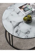 SEDAŞ LIVING UNITS Salon Orta Sehpa Beyaz Mermer Desenli Temperli Cam (SİYAH) Metal Ayak Orta Sehpa - 2