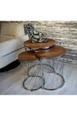 SEDAŞ LIVING UNITS 3 lü Hasır Model Koyu Ceviz Gümüş Ayak Zigon Sehpa - 2