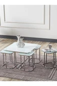SEDAŞ LIVING UNITS PELİKAN 4+1 BEYAZ TEMPERLİ CAM GÜMÜŞ METAL AYAK TAKIM SEHPA sedaş_lıvıng_unıts_sehpa - 1