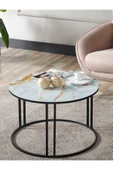 SEDAŞ LIVING UNITS Salon Orta Sehpa Sarı Mermer Temperli Cam (SİYAH) Metal Ayak Orta Sehpa - 1