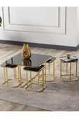 SEDAŞ LIVING UNITS PELİKAN 4+1 SİYAH AYNALI TEMPERLİ CAM GOLD METAL AYAK TAKIM SEHPA sedaş_lıvıng_unıts_sehpa - 1